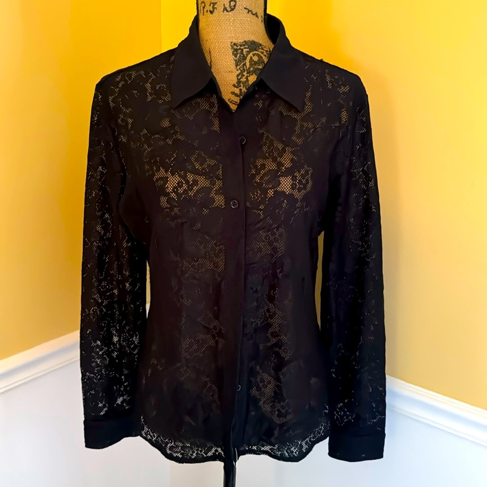 New York & Company navy lace blouse